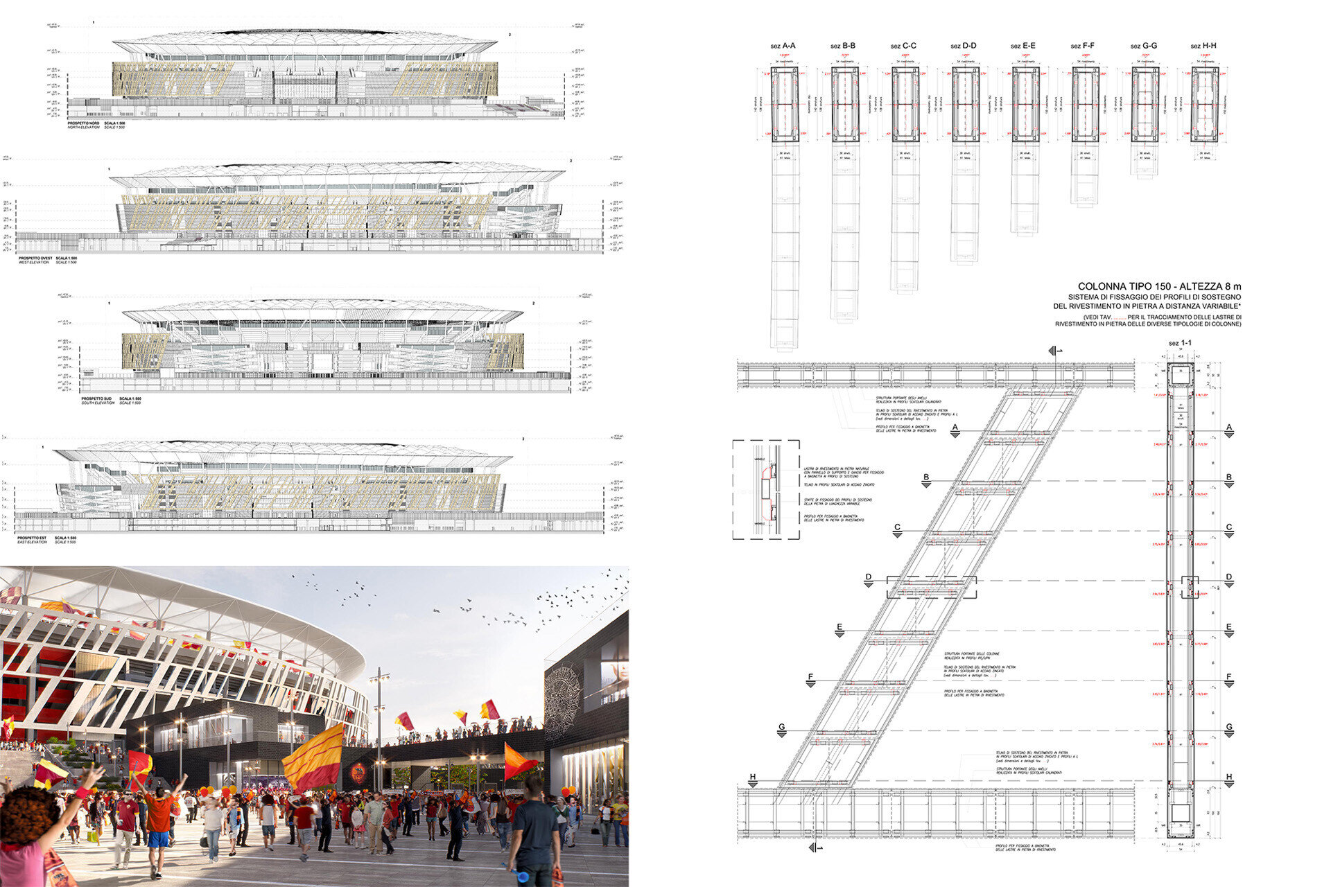 Facade design engineering by SCE Project Stadio della Roma Dettagli